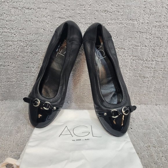 AGL Monika Womens Size 38.5 Black Cap Toe Leather Comfort Slip On Ballet Flat - Picture 8 of 10